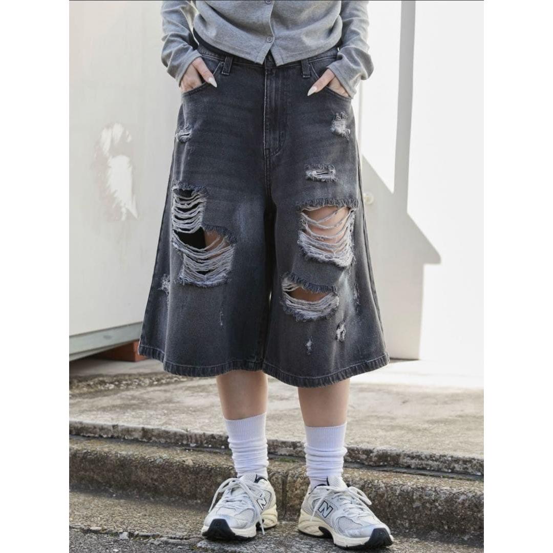 WEGO/[New Spring 2026] Damaged Denim Shorts Women s