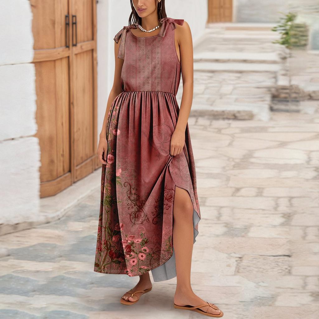 Women's Summer Fashion Tank Dress A-Line Sleeveless Casual Floral/Solid Pocket Dress