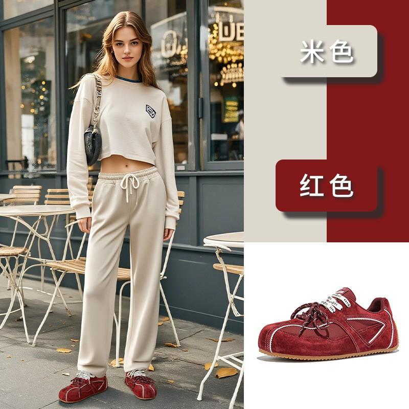 Kids Shoes Womens Casual Round-Toe Leather-Trimmed Dad Sneakers With Rubber Sole Mesh Lining