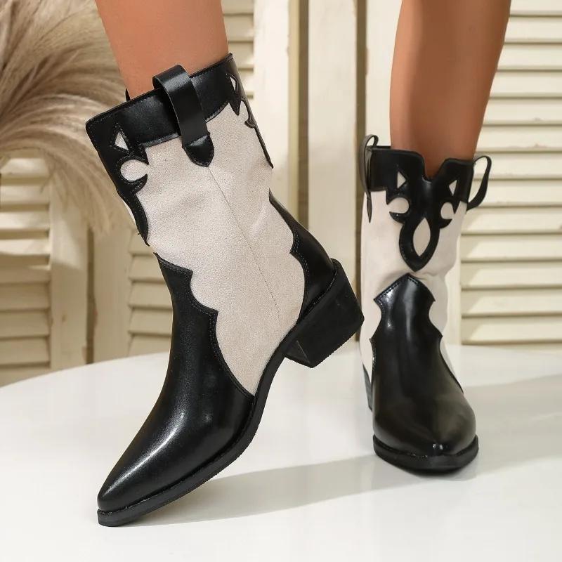 Fashion 2024 Fashion Ladies Shoes Slip-on Women's Boots Hot Sale Color Matching Modern Boots Women New Plus Size Mid-Calf Boots Zapatos