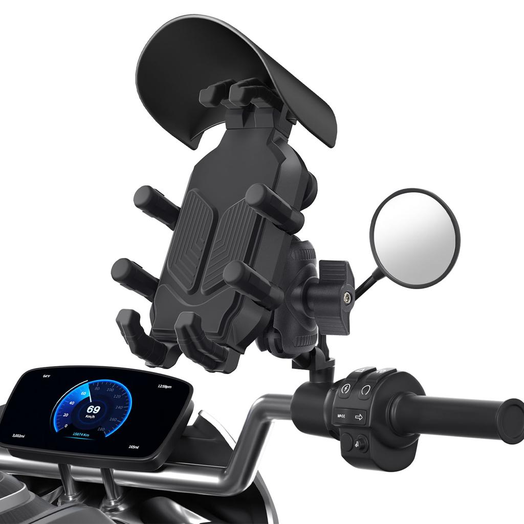 Motorcycle Phone Mount with Vibration Dampener and Safety Lock Adjustable Handlebar Phone Bracket Fo