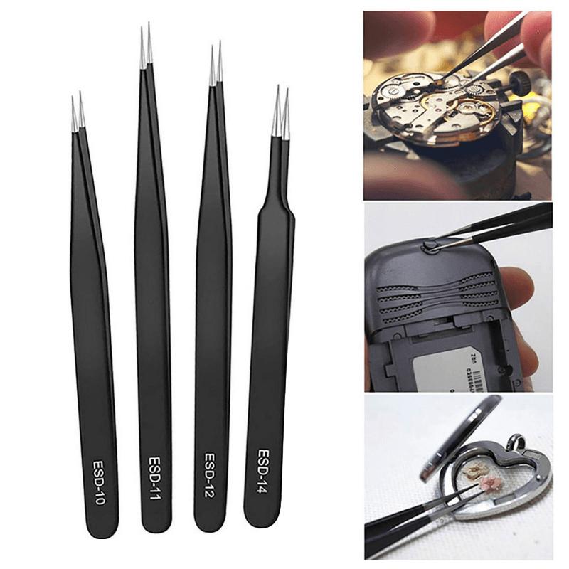 9Pcs Stainless Steel Anti Static Tweezers Set Precision Electronic Repair Tools For Maintenance Precision Tips