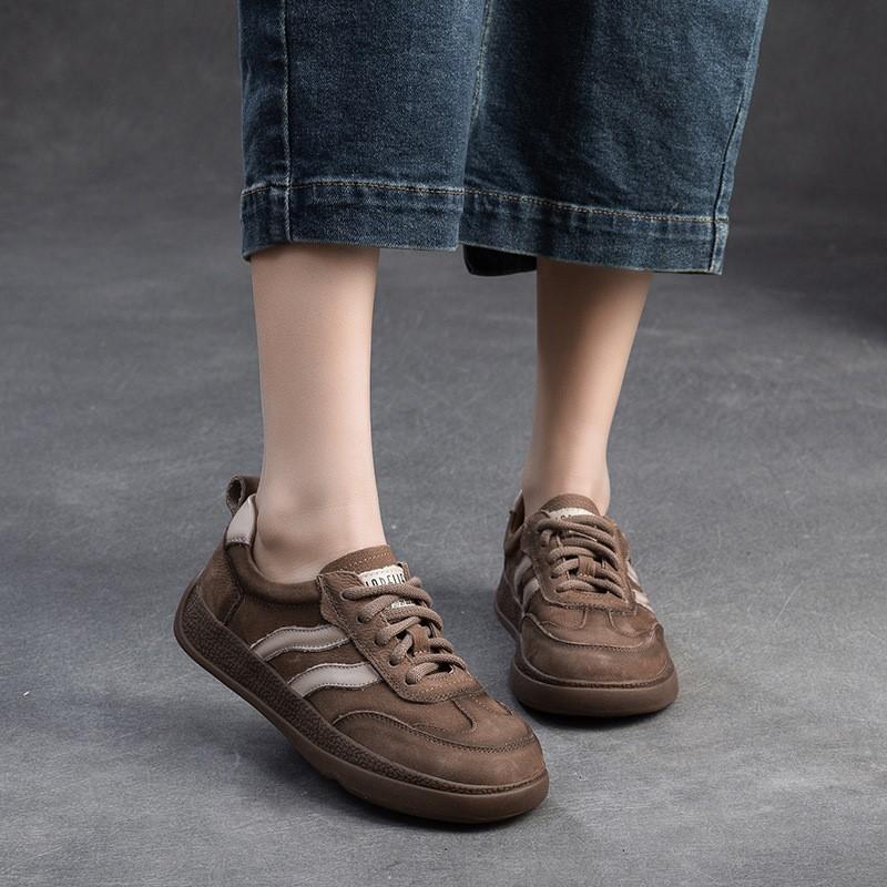 Johnature Colored Sneakers Comfortable Lace Up Flat Shoes Retro Genuine Leather Casual Women's Shoes
