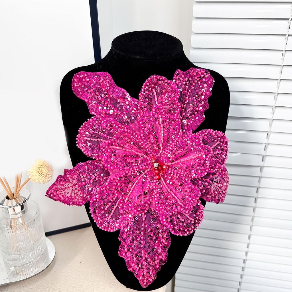 Eye-Catching Flower Fabric Applique Sequined Sewing On Patches for Wedding/ Evening Dress Clothing Patches
