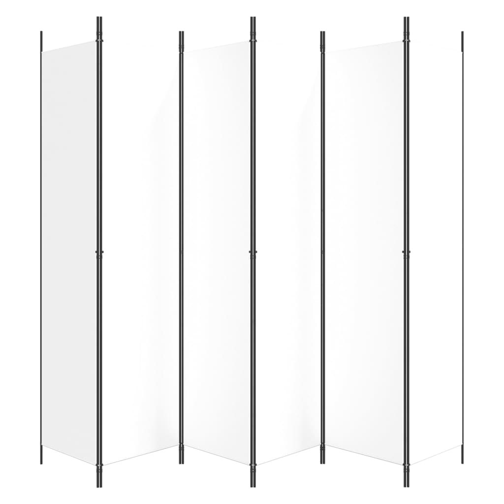 6 Piece White Folding Screen 300 X 220 Cm Fabric