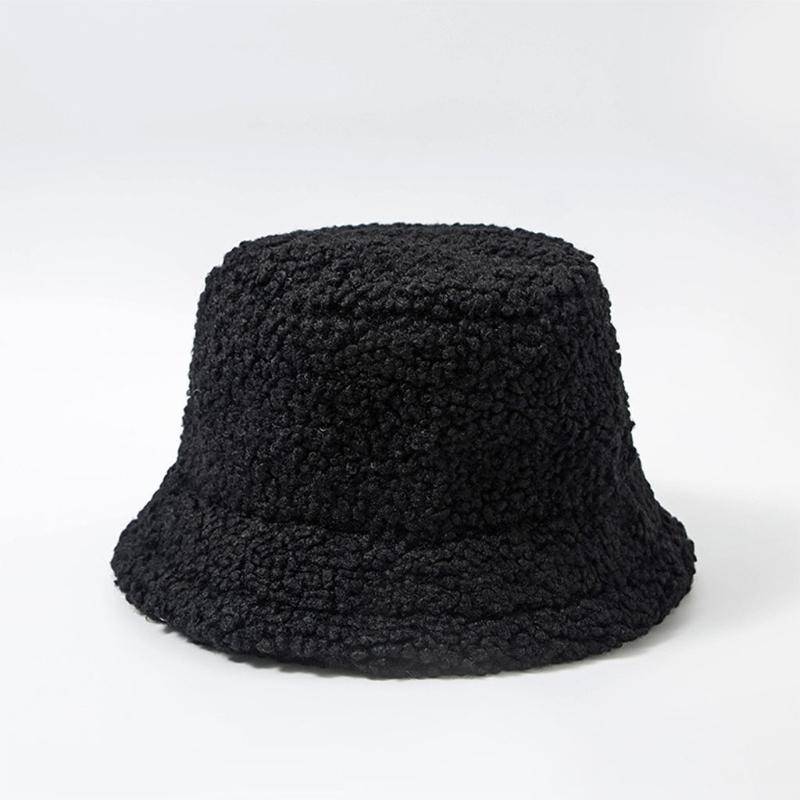 Lamb Wool Plush Hats Solid Color Wide Brims Caps All-match Fall Winter Plush Hat Plush Hat Bucket Hats for Women & Men