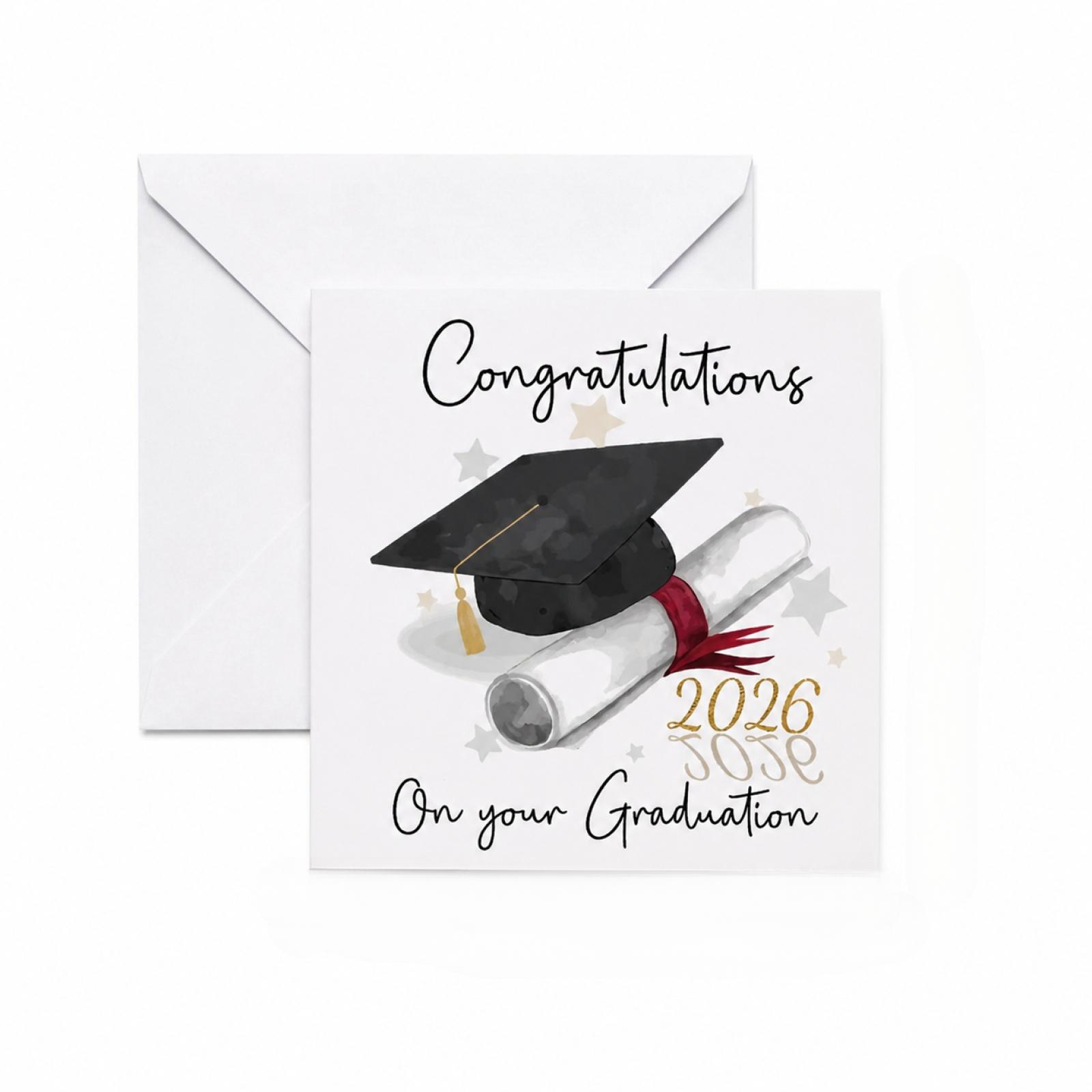 2026 Graduation Card with Envelope Square Greeting Card Featuring Graduation Cap Diploma Design Suitable for Graduation Celebrations and Keepsakes One Size белый