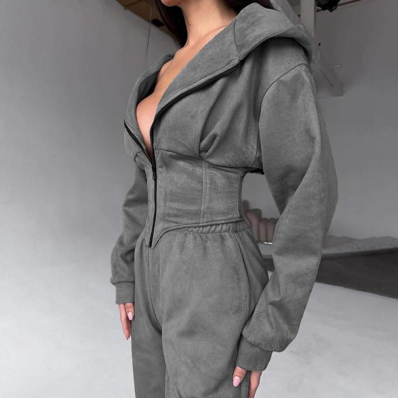 Design de jaqueta curta de rua europeia e americana para garota gostosa com modelagem de cintura tipo espartilho e moletom com zíper emagrecedor