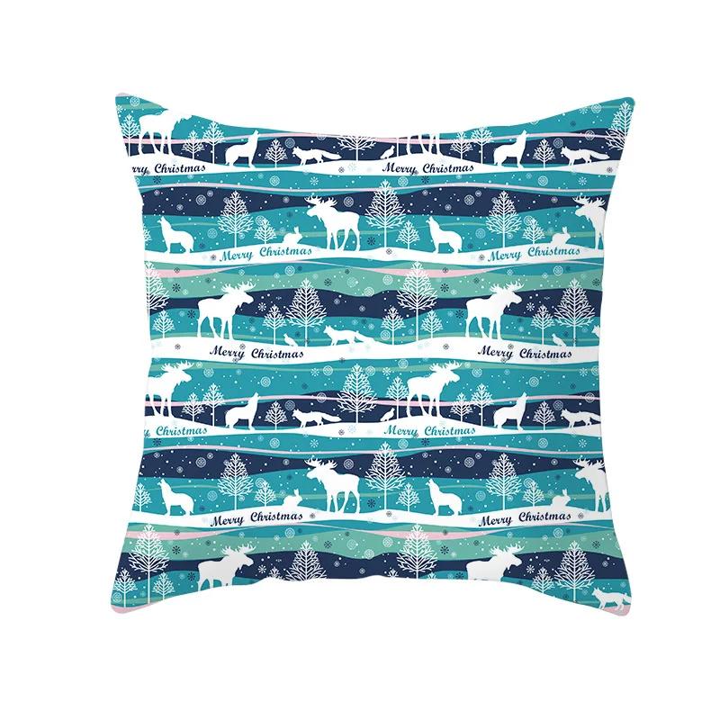 2022 Happy New Year Home Party Decor Cushion Cover Christmas Blue Snowflake Cartoon Printed Pillow Cover Xmas Pillowcase 45x45cm