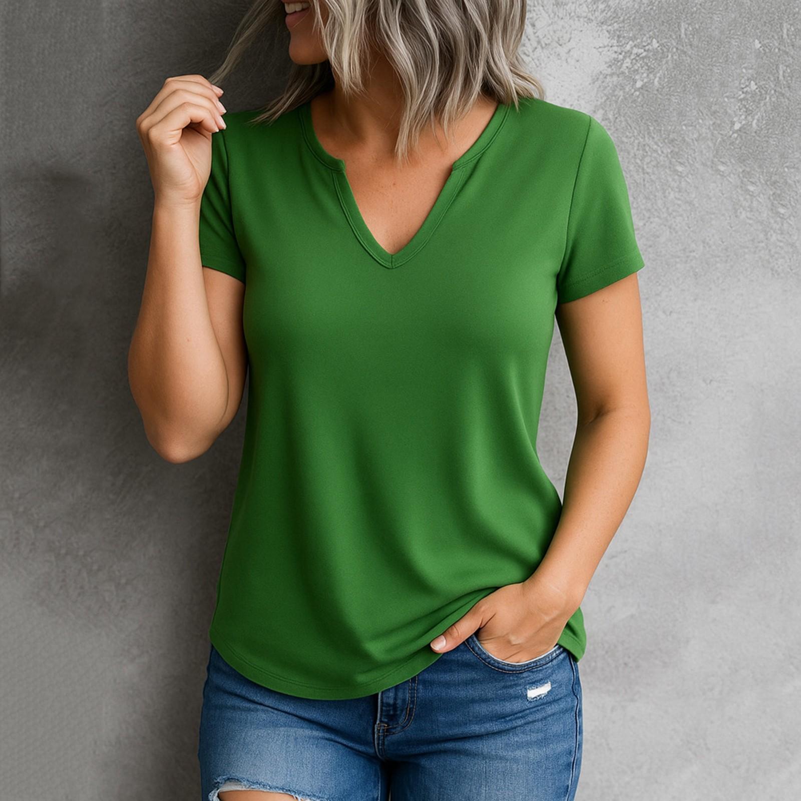 

Ladies fashionable and casual solid-color short-sleeved T-shirt top L