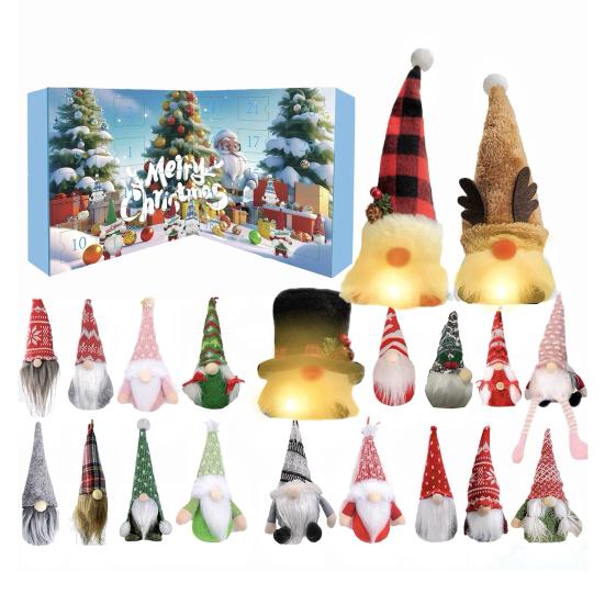 Gnome Advent Calendars 2025 24 Days Christmas Countdown Calendar with 24 Collectible Figures Light-Up Gnome Ornaments for Home Decor