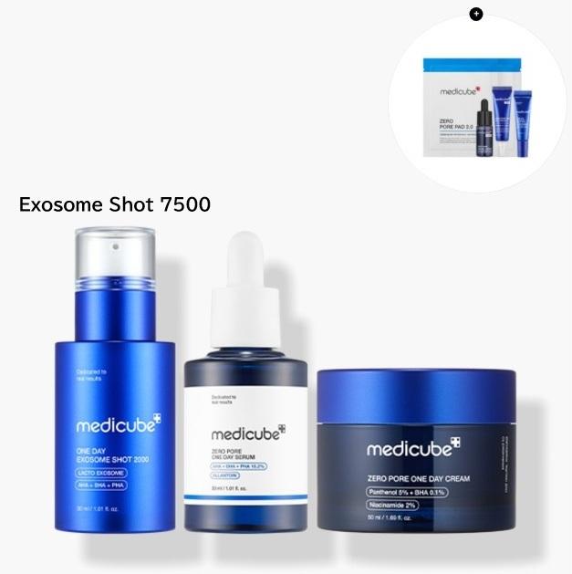 MEDICUBE Zero One Day 3-Step Night Pore Care Set Exosome Shot 2000 / 7500 + One Day Serum + One Day Cream + Pore Trial Kit