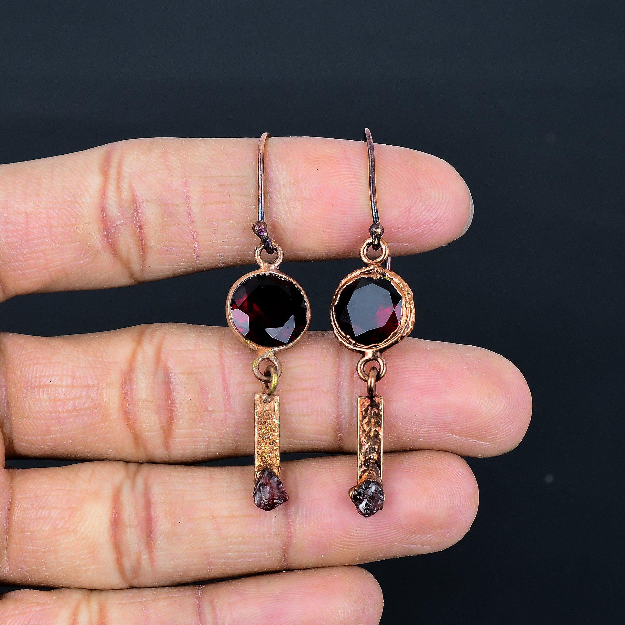 

Garnet Jewelry, Copper Electroformed Earrings, Handmade Gemstone Jewelry Earrings For Memorial Day 2.55 Inches