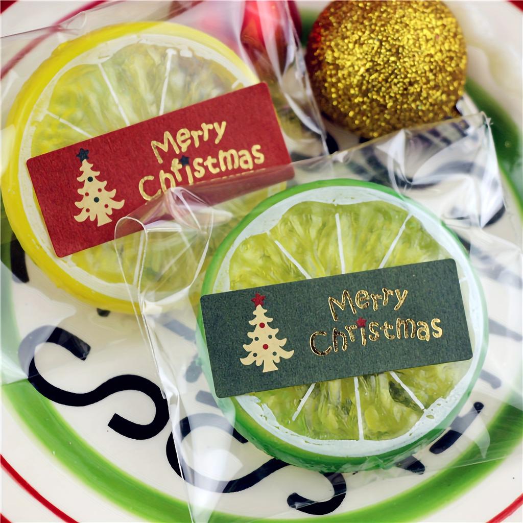 50 pcs Christmas Tree Golden Foil Stickers with Merry Christmas Text - Holiday Labels for Gift Wrapping, Cards, Scrapbooking
