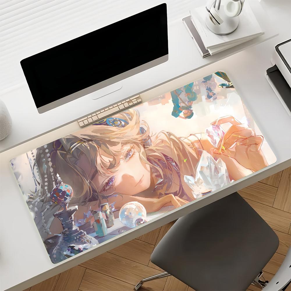 Gaming Mouse Pad Large Desk MatStitched Edges Soft Pastel Anime Girl with Crystal Print Keyboard Pad for Gamer Home Office