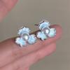 Small Fresh Milk Blue Oil Drop Earrings Fashion Sweet Flower Earrings Super Fairy Holiday Style Earrings