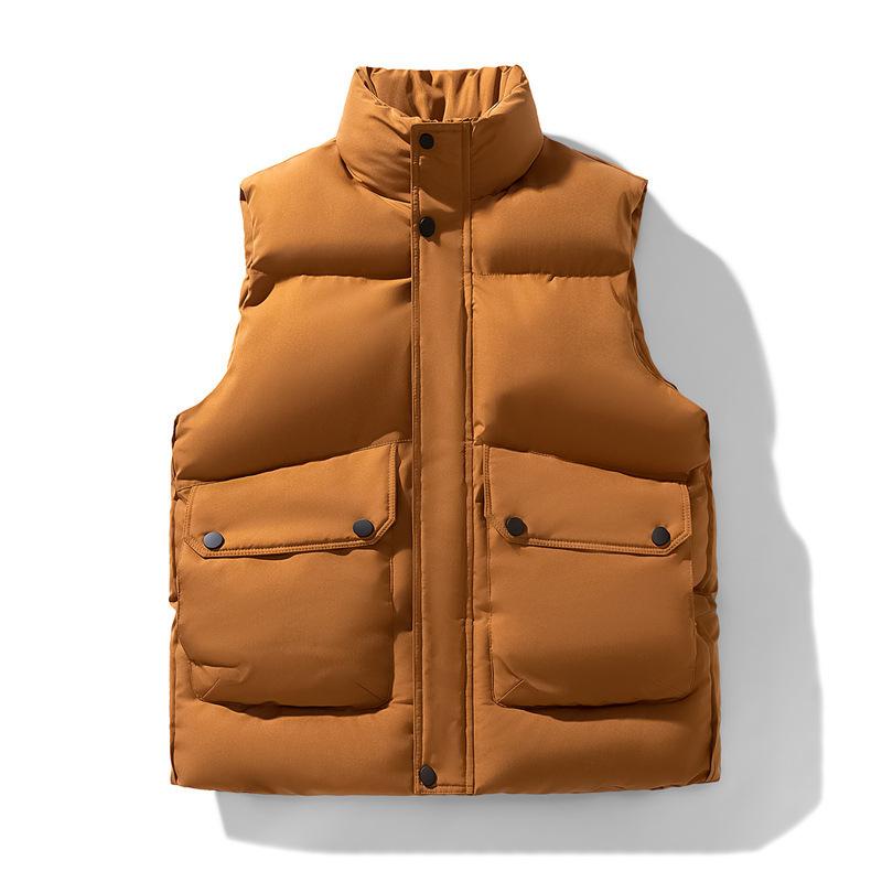 Solid Color Stand-up Collar Cotton-padded Vest Jacket Men's Winter Thickened Tooling Youth Casual Cotton-padded Jacket Trendy Brand Loose