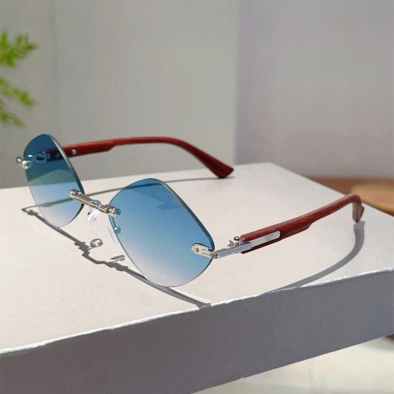 Rimless Rhombic Sunglasses Men Fashion Vintage Gradient Casual Shades Women Trendy Brand Design Outdoor Decor Sun Glasses