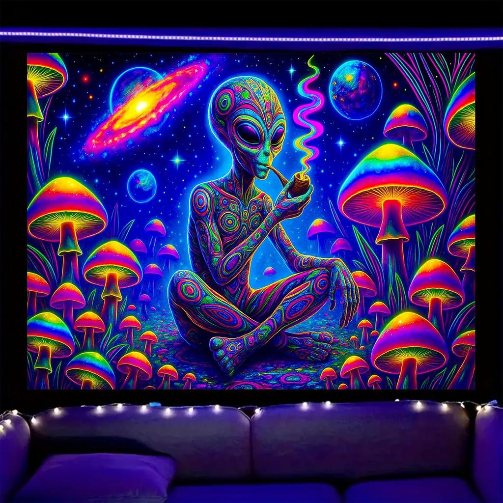 Nuxovilar UV Reactive Tapestry Flaming Scarecrow Pumpkin Scene BlackLight Tapestries Cool UV Black Light Halloween Horror Tapest