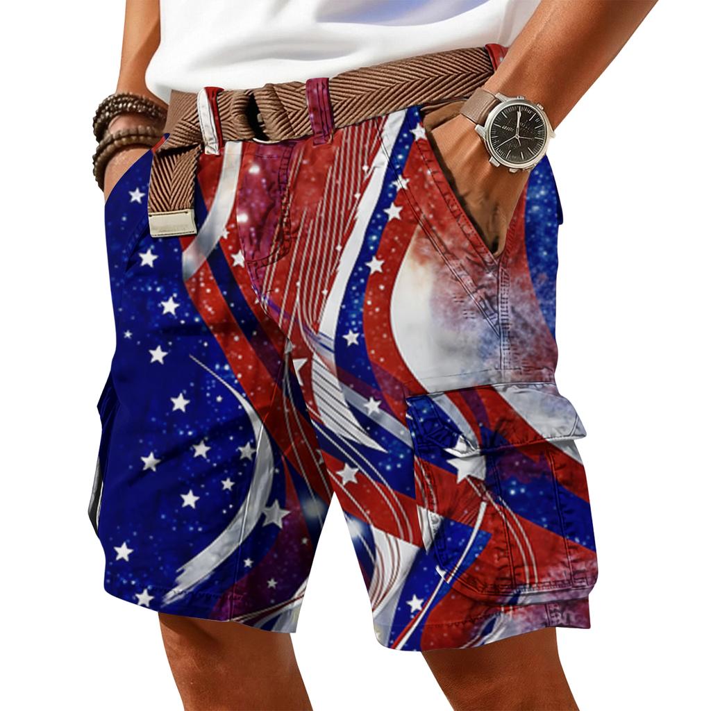 Pantalones Cortos Cargo para Hombre con Estampado de Bandera Edición 250 Aniversario Corte Relajado con Cinturón Múltiples Bolsillos Material Ligero para Actividades al Aire Libre