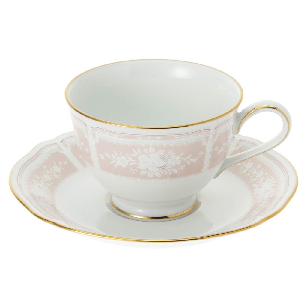 Noritake Cup & Saucer (color-changing pair set) (for coffee and tea) 220cc Lacewood Gold 2 people Blue/Pink Fine Porcelain Y6578A/1507-14