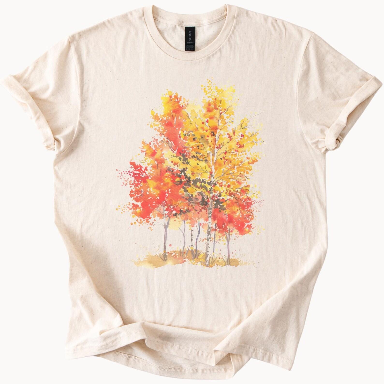 Autumn Watercolor Trees Graphic Tee Fall Leaves Nature Art Shirt Colorful Forest Woodland Tree T Shirt Artistic Fall Apparel 150