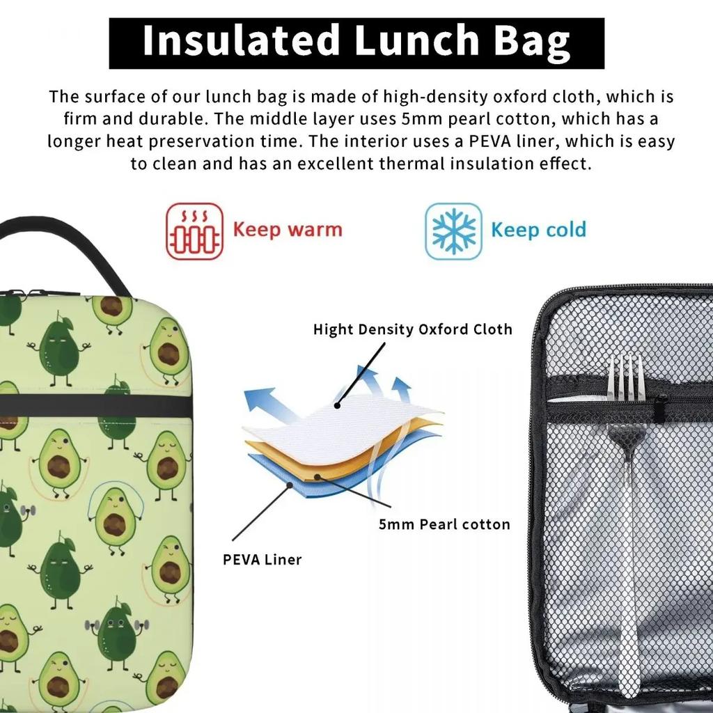 Cartoon Avocado Gym Fitness Fruit Thermal Insulated Lunch Bags School Portable Bag for Lunch Thermal Cooler Food Box