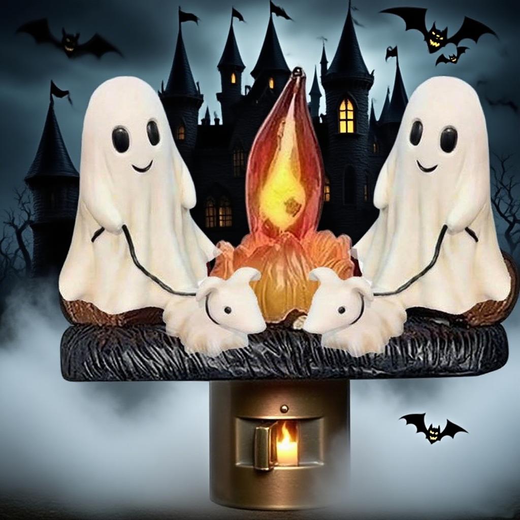 Flickering Night Light : 3D Bonfire Flame Nightlight Plug In Roasting Marshmallows Night Lights For Halloween Horror Parties Decorations