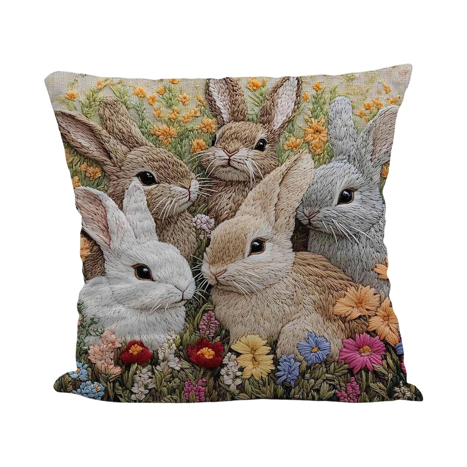 Easter Bunny Egg Pillowcase, Imitation Embroidery Polyester Pillowcase