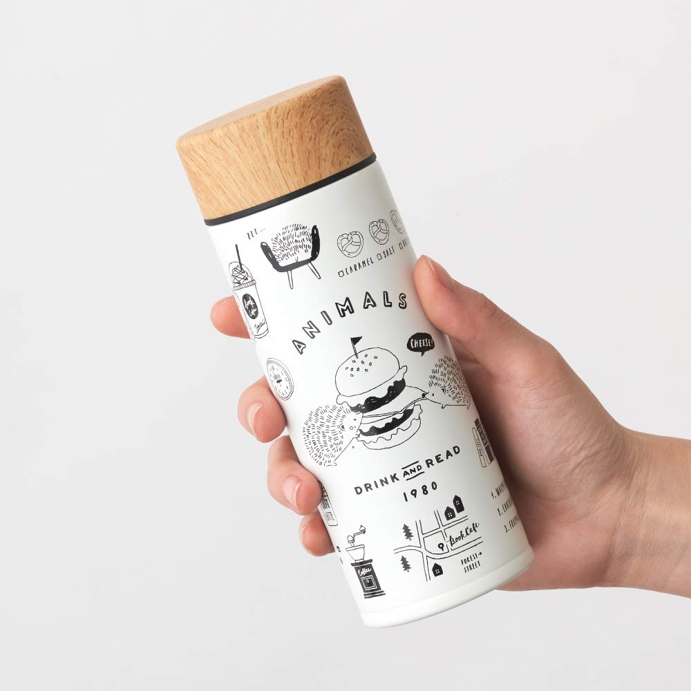 Doshisha Vacuum Insulated Water Bottle, 300ml, Lightweight, Animal Book Polar Bear Design, Navy