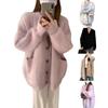Women's Fuzzy Cardigan V Neck Button Down Oversized Fluffy Coat Fall Winter Casual Long Sleeve Slouchy Furry Sweater