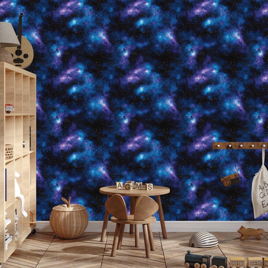 Watercolor Galaxy Wallpaper Navy Blue, Black and Purple 50x1000