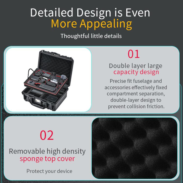 For DJI Osmo Pocket 4P STARTRC TSA Combination Lock Waterproof Dual-layer Suitcase Storage Box (Black)