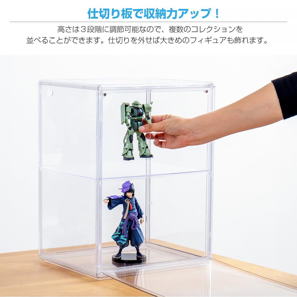 Hachibanya Figure Display UV Transparent Display Case with Magnetic Easy Wide x 25cm Deep x 40cm Clear Case, Protection, Door, Stackable, Assembly,