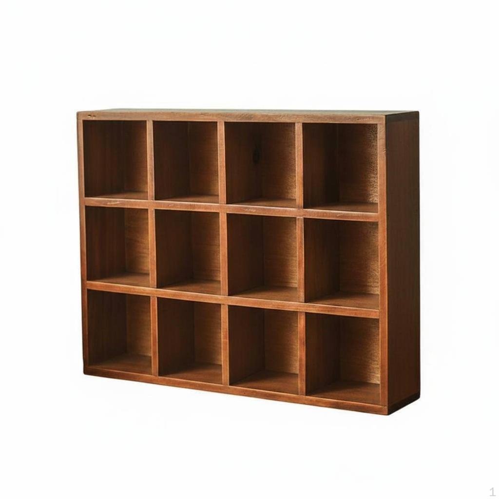 12 Compartment Wooden Shelf Wood Wall Mounted Cubby for Collectors 12grid