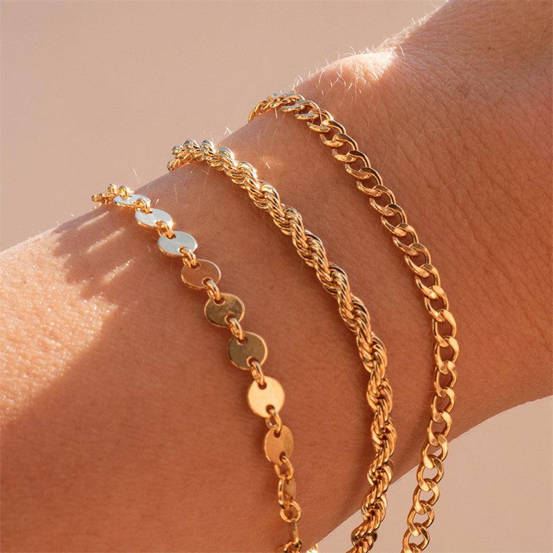 eManco Women's Gold Twist Chain Bracelet - Hip Hop Punk Stainless Steel Jewelry