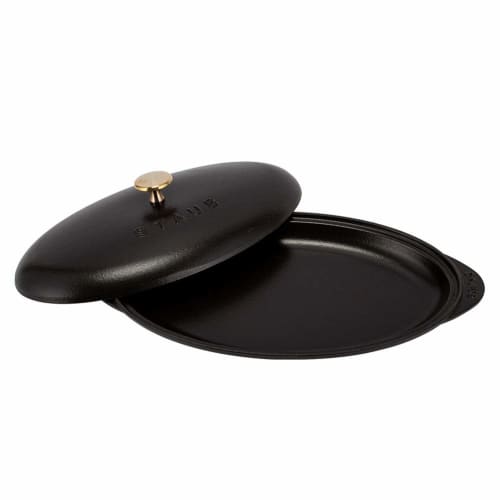 Staub Shallow Oval Serving Dish with Lid, 31cm, Enamel Pot, Shallow, Induction and Oven Safe, 1332125/40509-400-0, Black