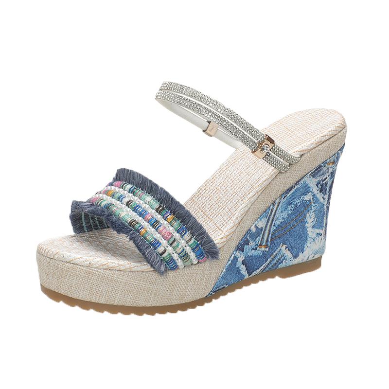

модные сандалии De Tacón Para Mujer, Zapatos Elegantes Con Plataforma Y Cuña De Diseñador, De Lujo, Cómodos, A La Moda, Para Verano 42 синий