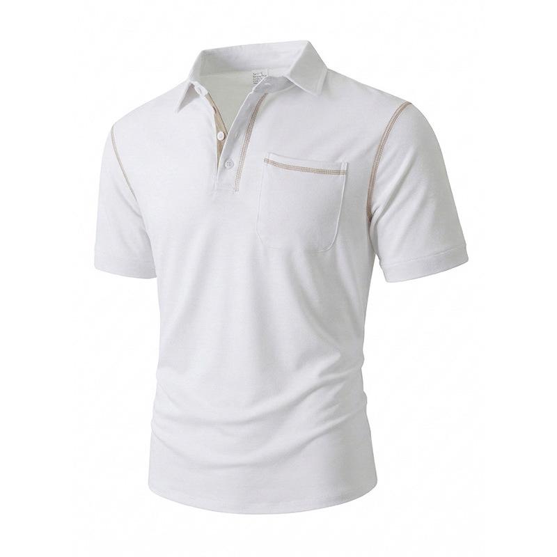 Mens Casual Short Sleeve Solid Color Turn Down Collar Polo Shirt