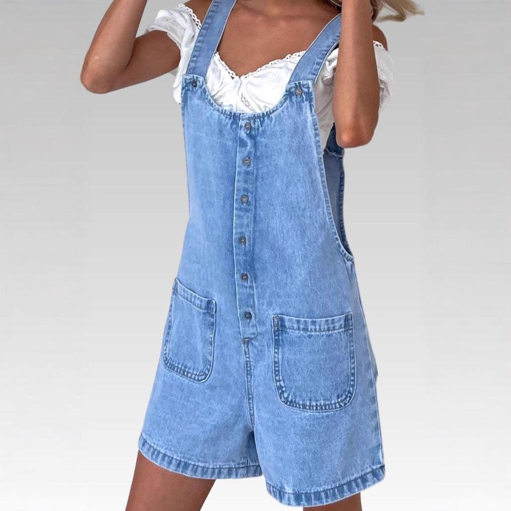 2025 European & American Women's Slim Fit Denim Overall Shorts