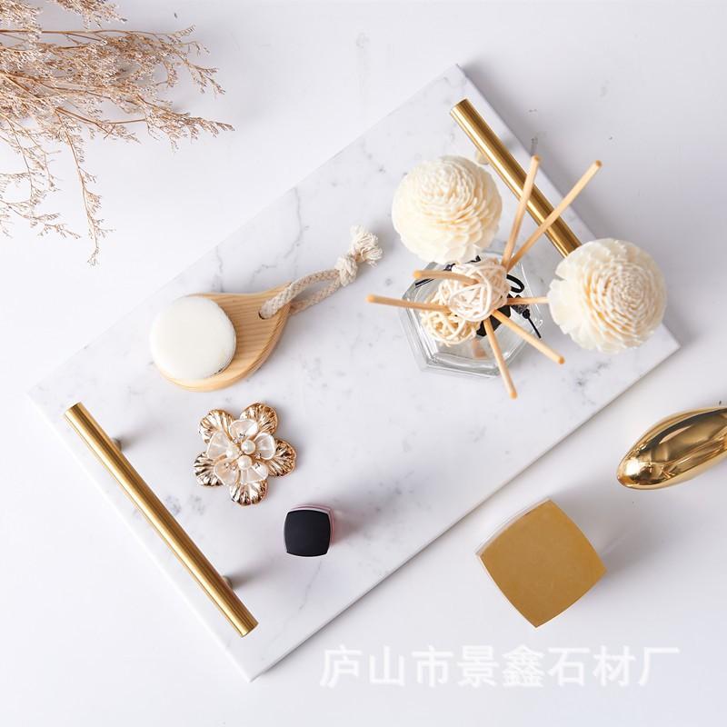 Natural Marble Tray With Handle Bathroom Sink Entryway Key Wallet Organizer Luxury Decorative Storage Dish
