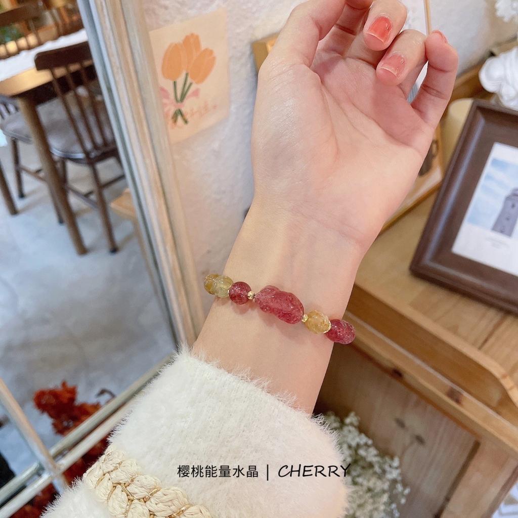Natural Strawberry Crystal Pixiu Yellow Rutilated Quartz Bracelet for Women, Peach Blossom Niche Original Design, Gift for Best Friends