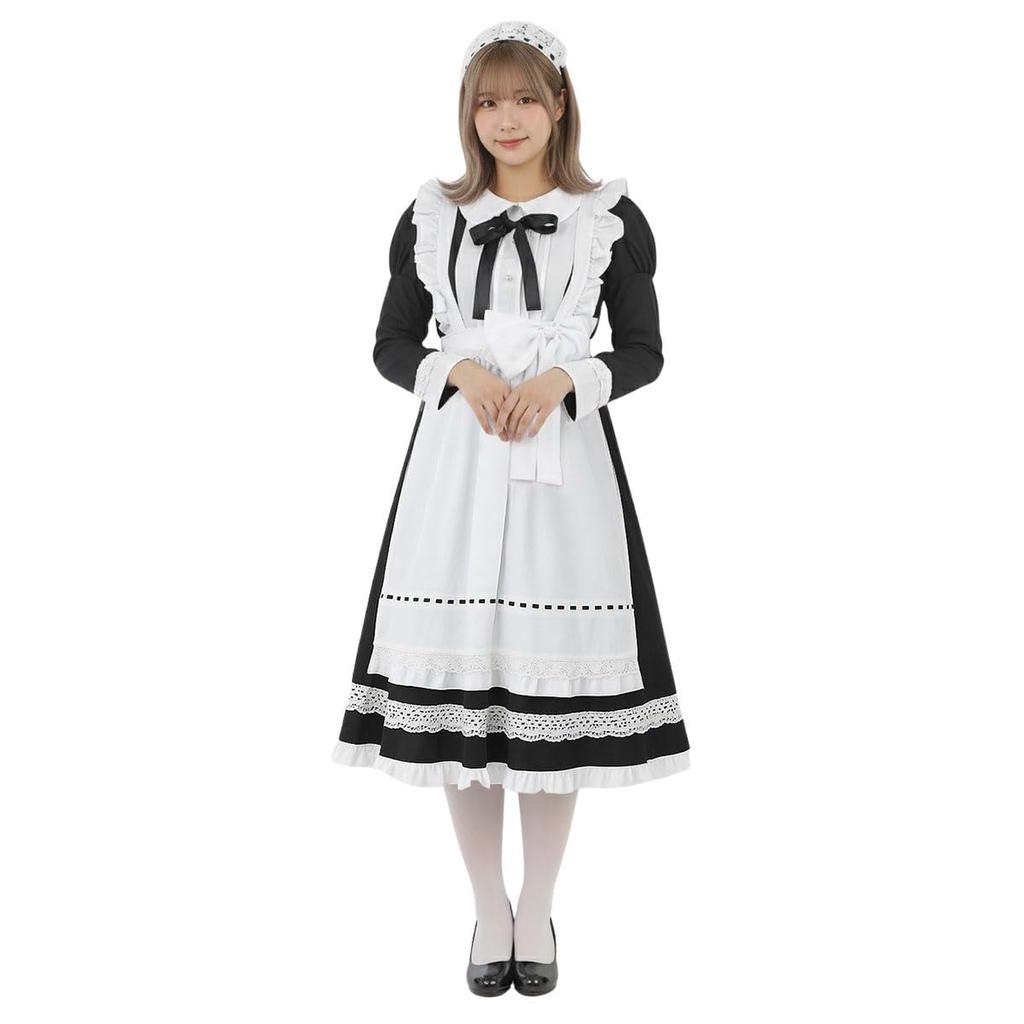 [monoii] Maid Costume, Long Sleeves, Classical Maid Outfit, Long Skirt, Halloween Costume Set, Plus Sizes