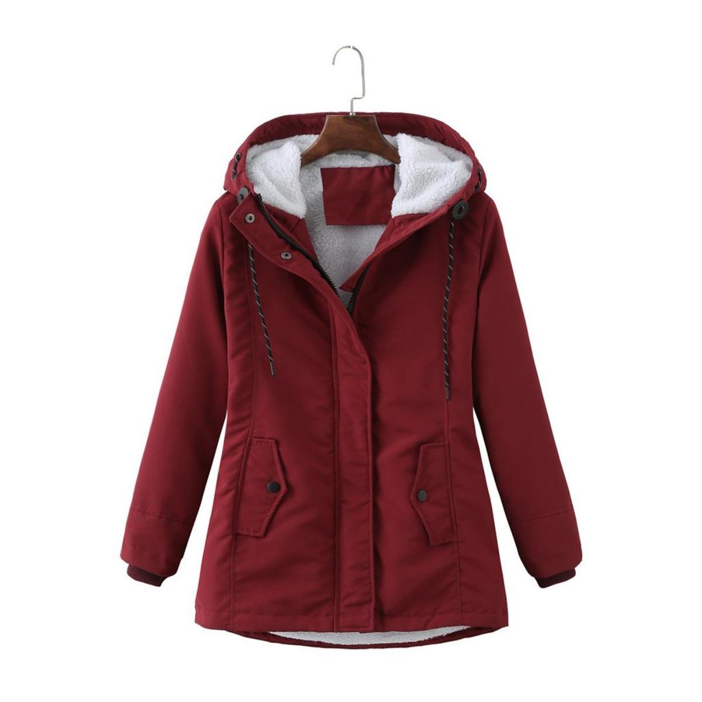 Women's European Size Hooded Lamb Wool Parka Winter Warm Waist Slimming Cotton Coat