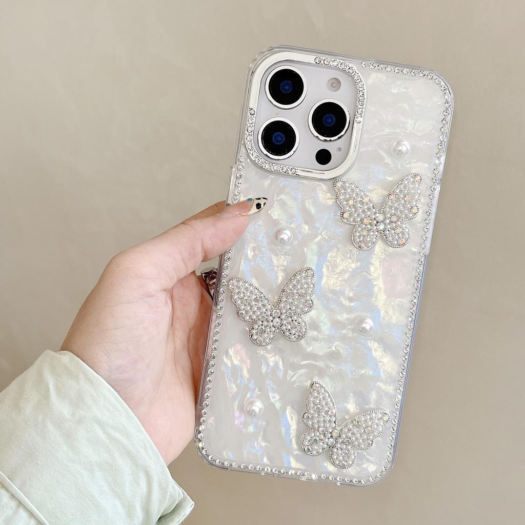 Applicable To Apple 16proMax Pearl Butterfly Mobile Case Fairy IPhone 15 Rhinestone 14 Drop Protection Case