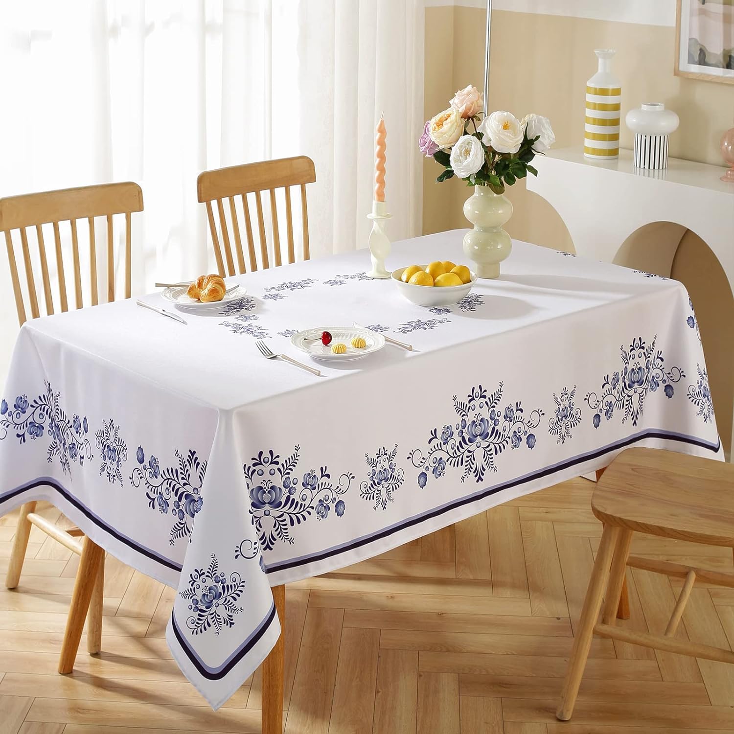 Blauw En Wit Waterdicht Rechthoekig Tafelkleed Voor Lente Zomer Bruiloft Feest Huis Keuken Eetkamer Decor 140x180cm