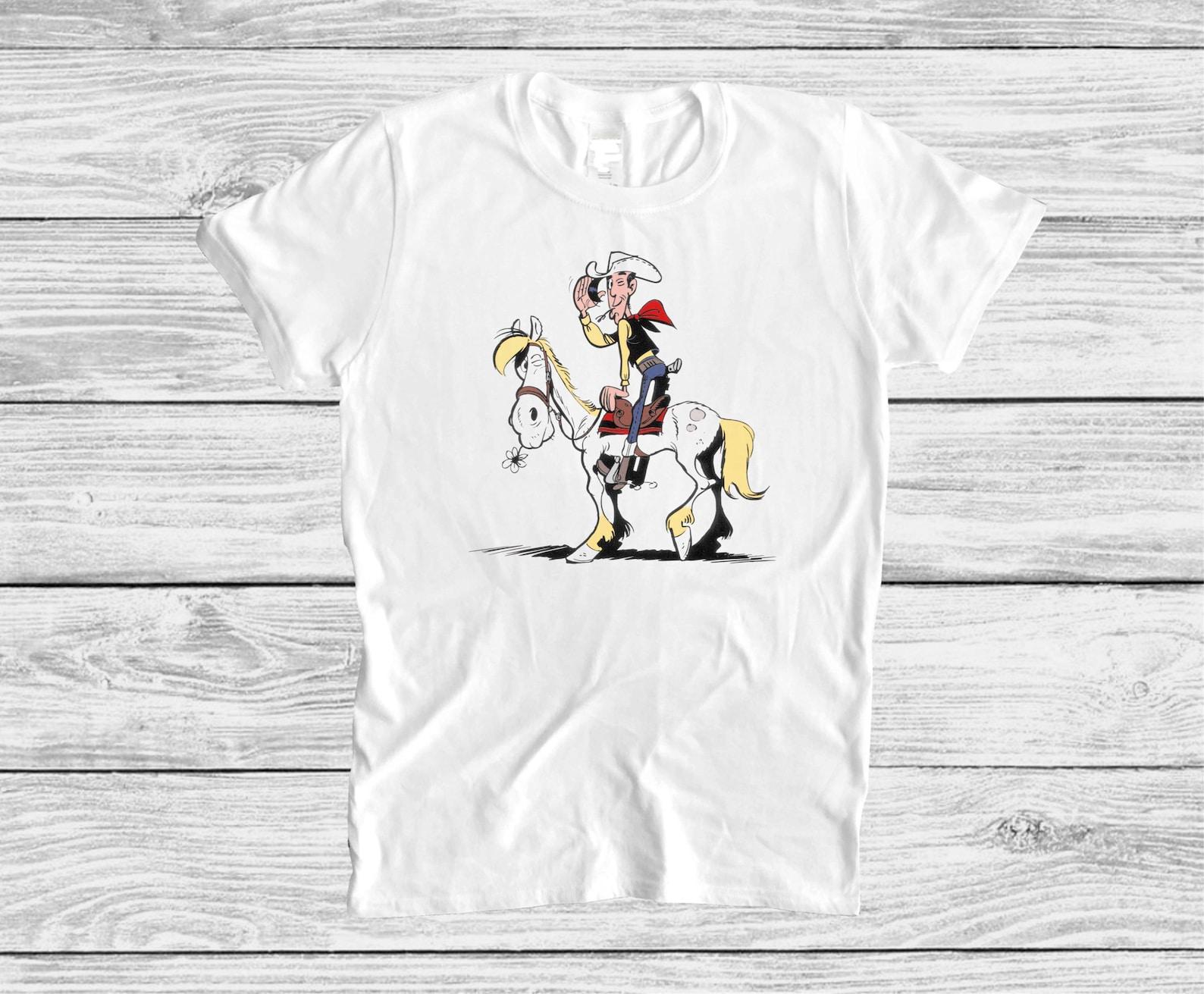 Cartoon Cowboy Lucky Luke T shirt, Western Rodeo Graphic Tee L