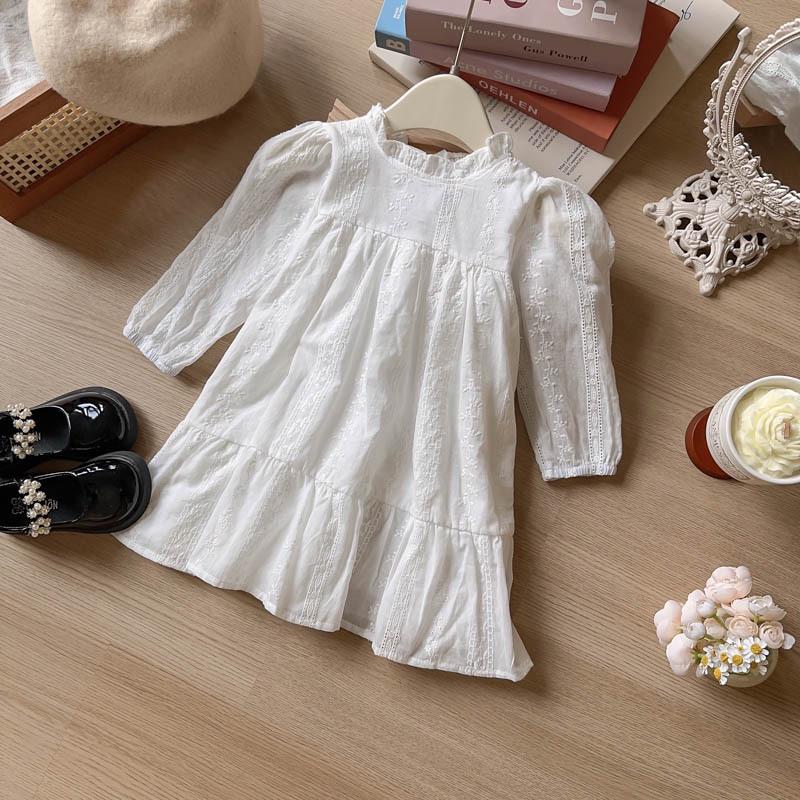 Mädchen Stilvolles Besticktes Langarm Prinzessinnenkleid - Frühling/Herbst