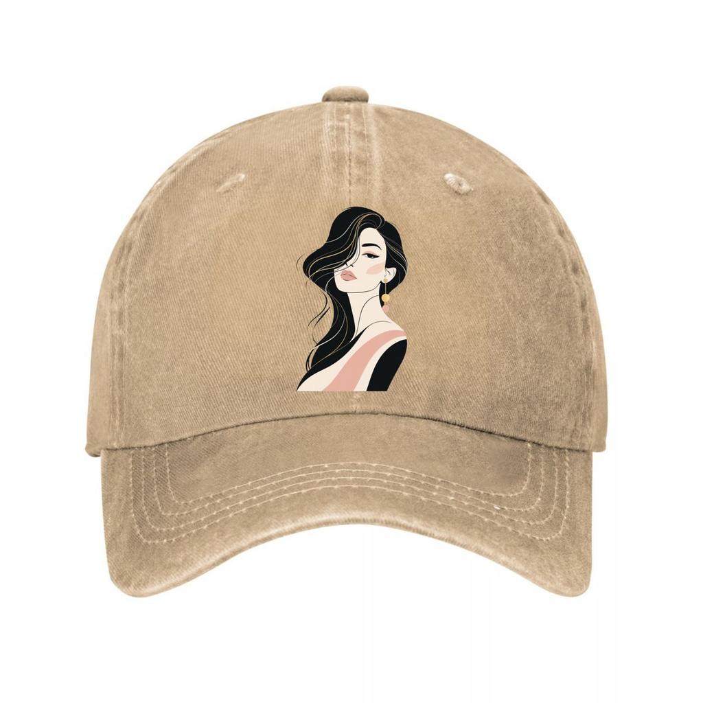 Modern Feminine Beauty Line Art Port  New Vintage Washed Cotton Baseball Cap Sun Hats