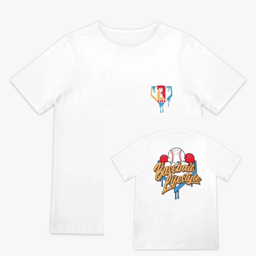 2025 Summer Boys Adult Baseball Printed Cotton T-Shirt Breathable Loose Sweat Absorbing Backstop Youth T-Shirt Fashion Top